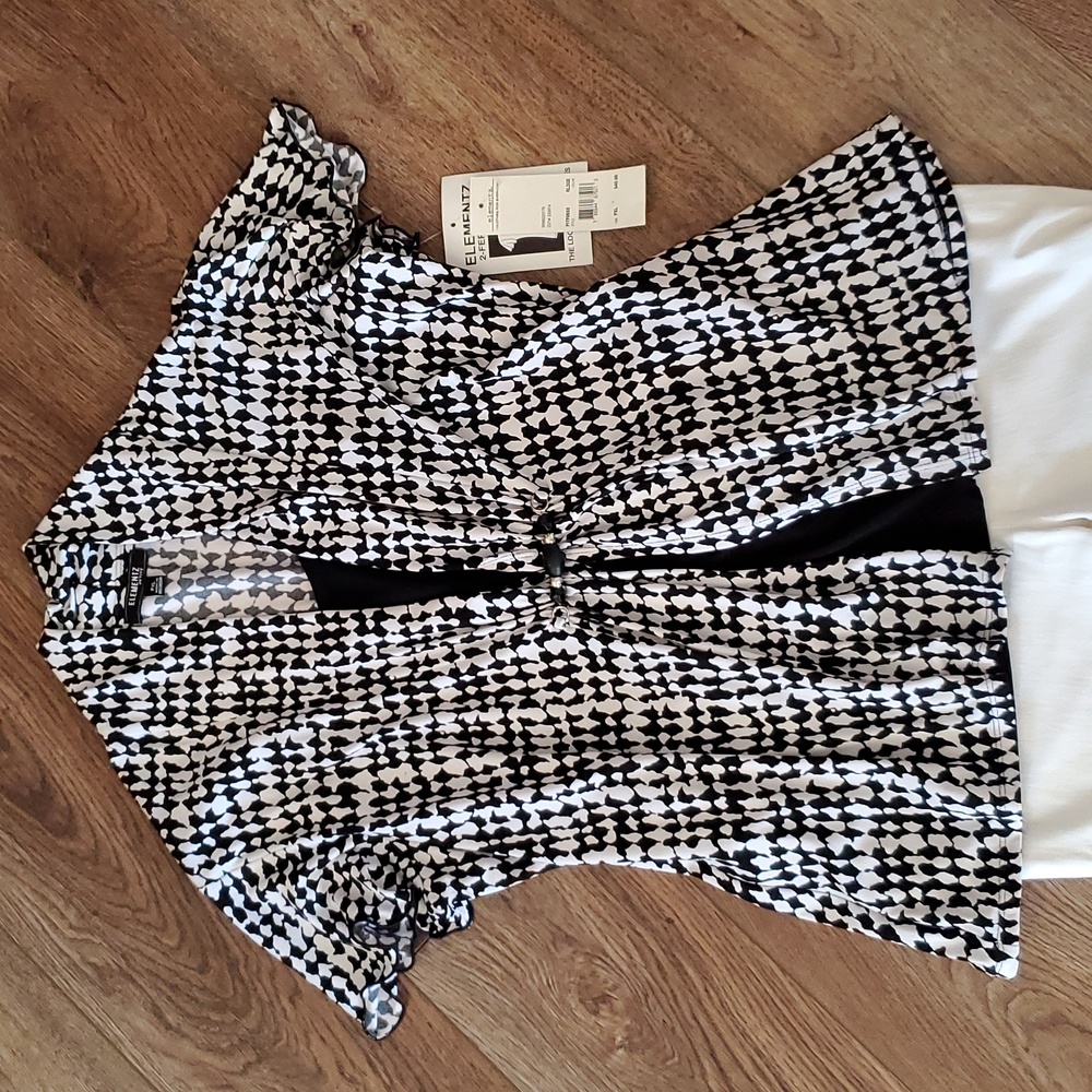 NWT - Elementz - Black & White 2 In One Piece Blouse. Size: Petite XL